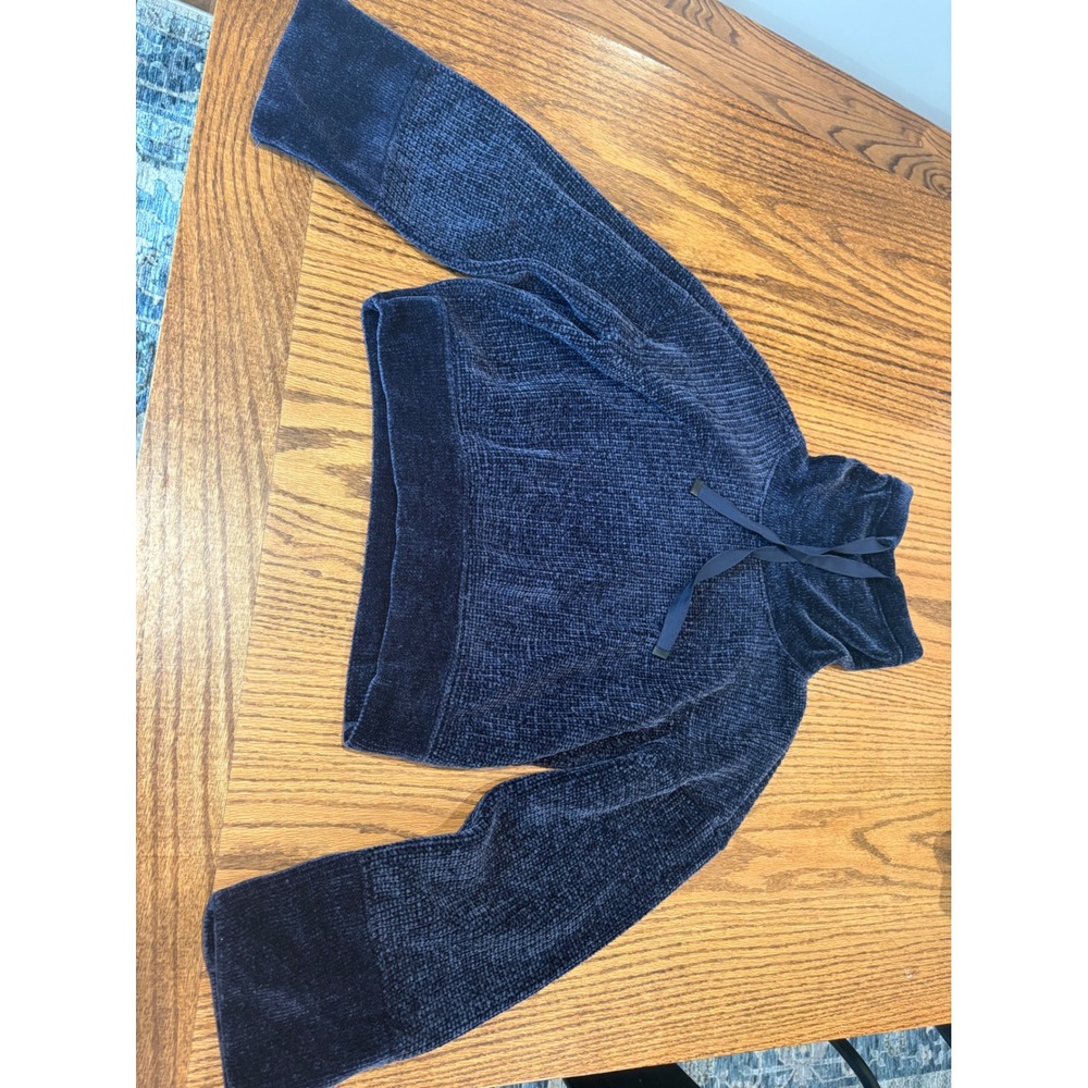 Prana Navy Blue Chenille Funnel Neck Cropped Sweater Small Recycled Polyester